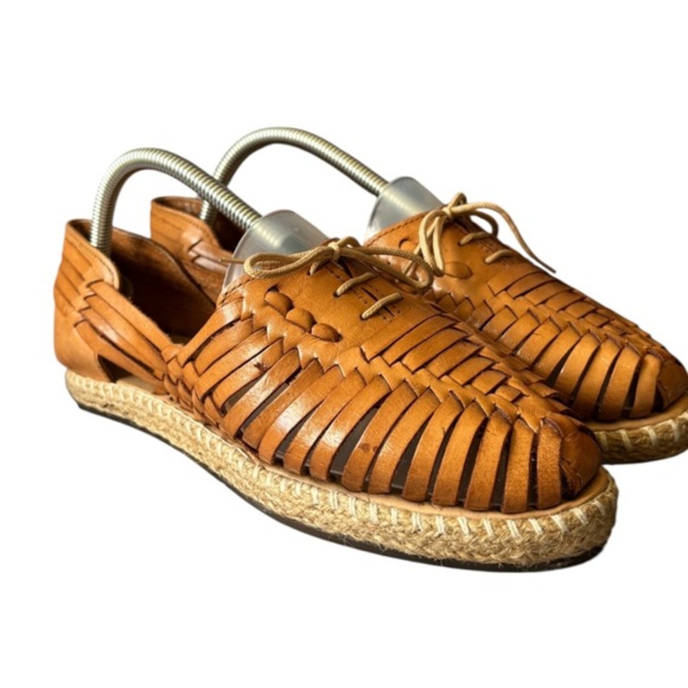 Alessia by‎ Toro Huarache Sandals Woven Leather Closed Toe Cognac Lace Up Sz 9.5